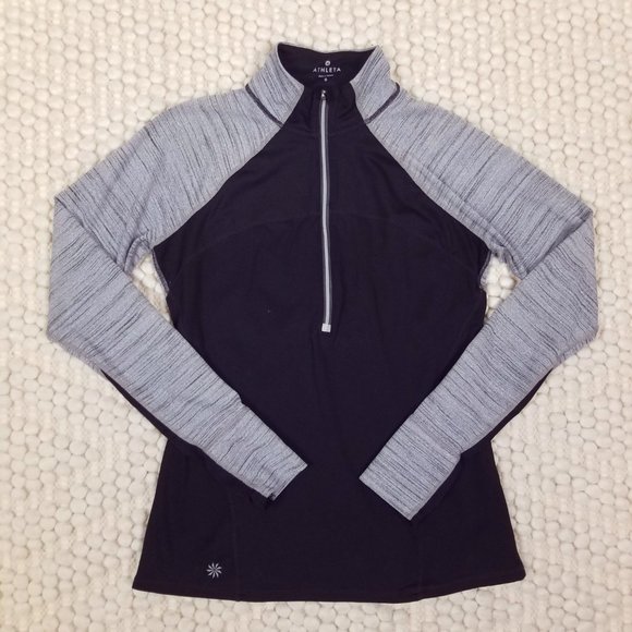 Athleta Running Wild 2.0 Half Zip Pullover Top Black & Gray Sz Small - Picture 7 of 11